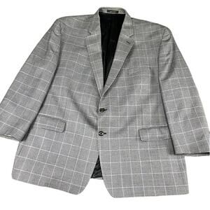 Lauren Ralph Lauren Blazer 52R Gray Windowpane Plaid Silk Wool Sport Coat Jacket